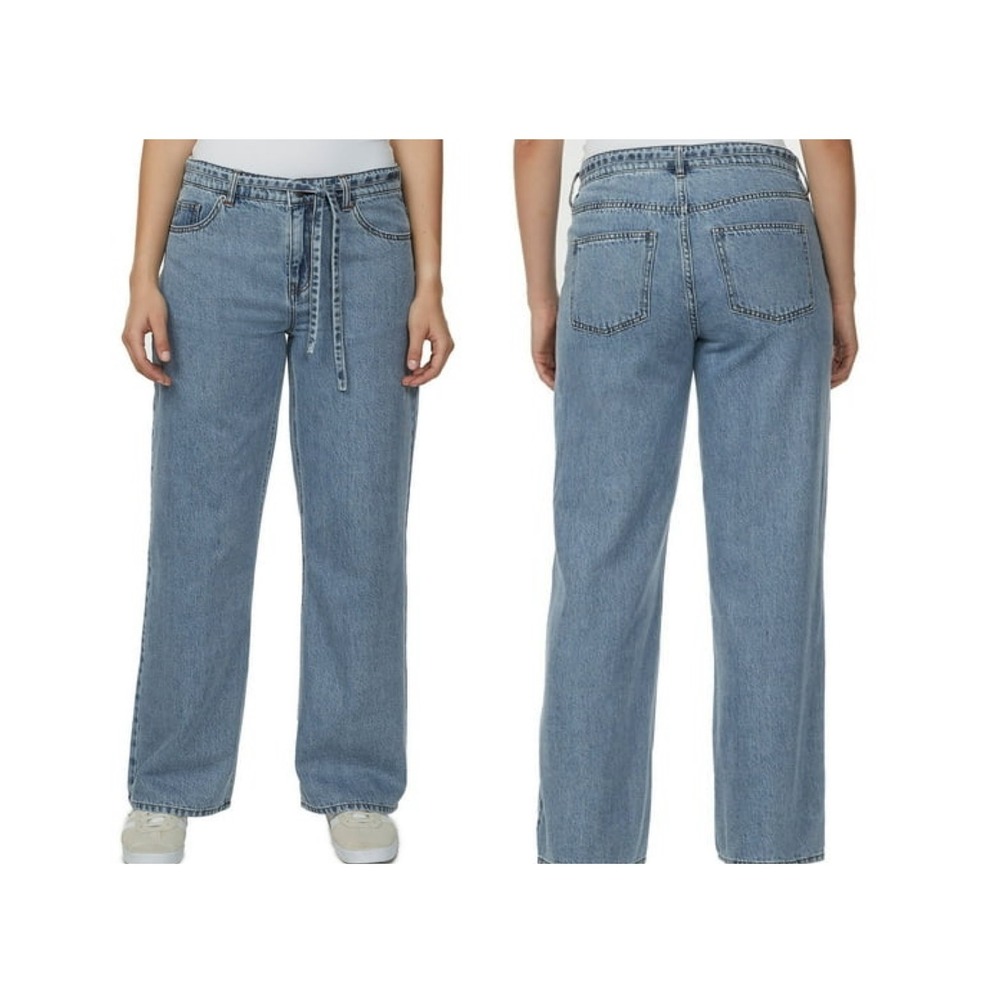 Buffalo Jeans Wide Leg Jean Women 22 Light Wash Blue Belted High Rise Cotton